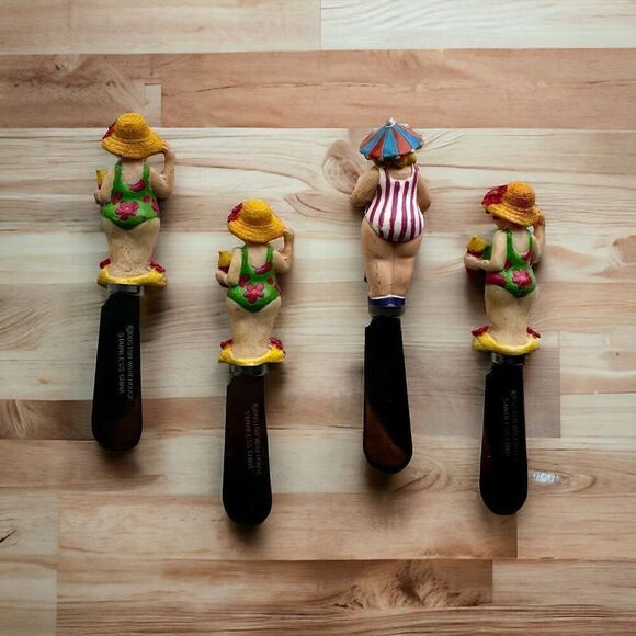 Vintage Boston Warehouse Cheese Spreaders Set Of 4 Novelty Beach Ladies Stainles - Picture 2 of 5